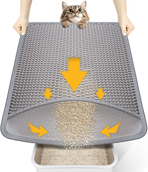Cat Litter Mat Litter Tray Mat, Honeycomb Double Layer Design, Urine and Waterproof Material (58 X 42 Cm,Grey)